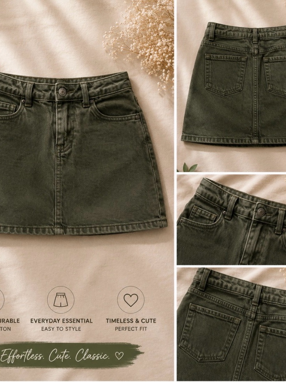 Cat & Jack Olive Green Denim A-Line Girl's Skirt